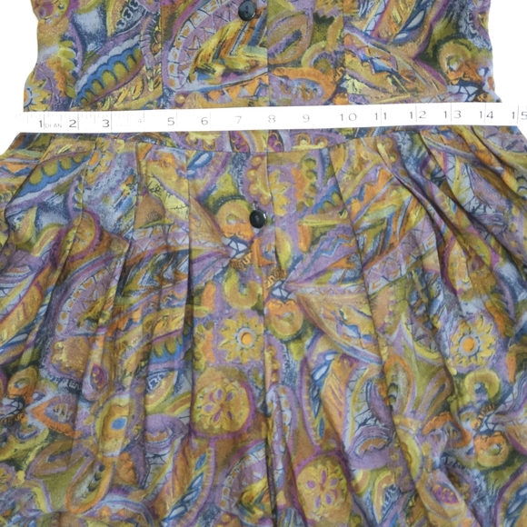Vtg Romper Dress Tie-Back Cotton Paisley Multicolor Button Down Cottagecore S - Picture 4 of 10